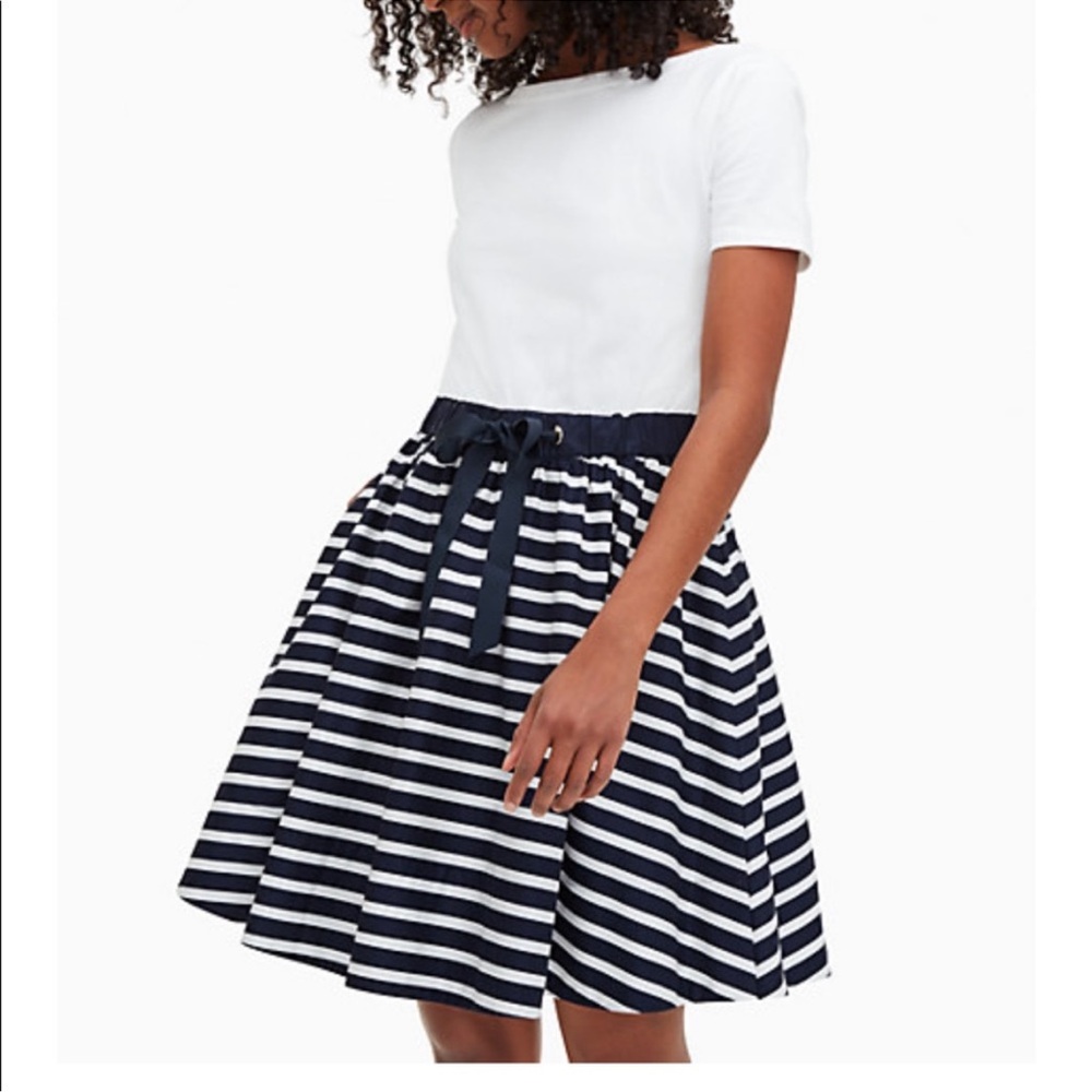 Kate Spade Sailing Stripe Knit Mixed Media Dress w/pockets! 100% Cotton Size XL